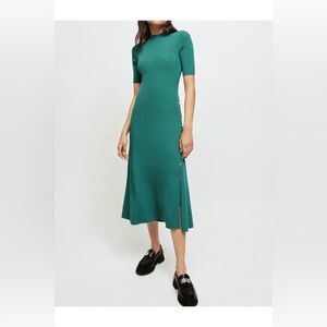 Maje Rib Knit Midi Dress in Teal